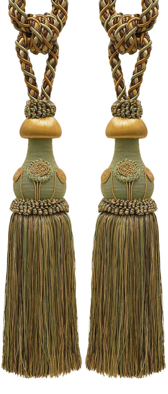 Pair Of Decorative Brown Gold Curtain Drapery Tassel Tieback Etsy