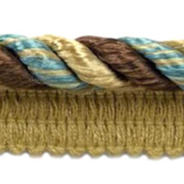 Garniture pour cordon torsadé de 1 cm (3/8 po.) avec rebord (style n° 0038MLT) n° PR24 (beige doré, brun chocolat, bleu ciel) Vendu au mètre (36 po/3 pi/0,9 m)