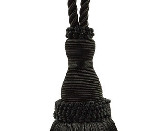 DÉCOPRO Elegant Curtain & Drapery Tassel Tieback, Tassel Length 8&quot; (20cm), Spread 30&quot; # TBH8, Pure Black #K9 (Jet Black) Sold Individually