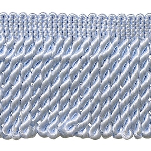May include: Light blue twisted fringe trim. The fringe is made of a soft, silky material and has a delicate, elegant look.