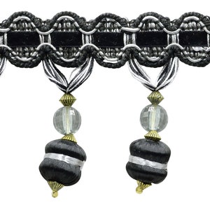 3&quot; (7.5cm) long  Beaded Tassel Fringe Trim #SGB (Pure Black, Light Grey, Grey Silver) Sold By The Yard (36&quot;/3 ft/0.9m)