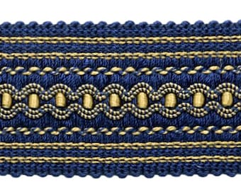2" (5cm) Wide Gimp Braid Trim # 0200IG, Nautical Gold #1152 (Light Gold, Yellow Gold, Navy Blue) Sold By The Yard (36"/3 ft/0.9m)