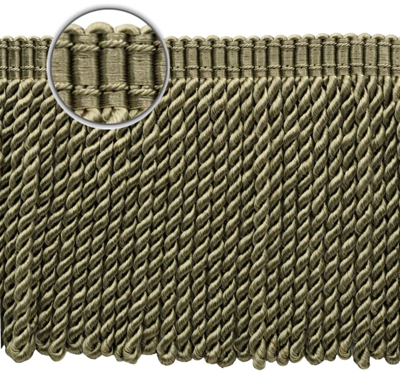 6 inch Long 15 Ft 4.6M Beaver Green Bullion Fringe Trim with Decorative Gimp Design Style# BFS6-WVN Color: L80 5 Yard Value Pack