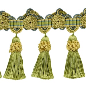 3 3/4&quot; (9.5cm) Double Scroll Header and Rosette with Crown Tassel Fringe Trim # TFAX0375 #LX04 5 Yards (15 ft/4.5m)