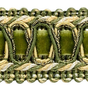 1" (2.5cm) Vintage Velvet Ribbon Gimp Braid Trim # 100HG, Olive Garden Green (Color# 010) Sold By The Yard (36"/3 ft/0.9m)