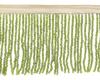 2 1/2" (6cm) Handcrafted Beaded Fringe Trim with Sead Bead Design (B40684-GL), #L60 (Dark Yellow Green), Sold By The Yard (36"/3 ft/0.9m)