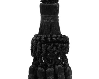 Noblesse Collection Elegant Hand Crafted 4" (10cm) Key Tassel, 3" (7.5cm) Loop, (NKT), Pure Black #K9 (Jet Black) Sold Individually