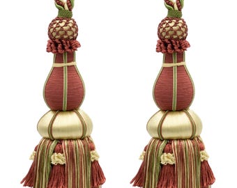DÉCOPRO Large Elegant Curtain Tassel Tieback, Tassel Length 12" (30.5cm), Spread 30" (76cm) # TBAX12 Royal Orchard Red #LX06 Set of 2