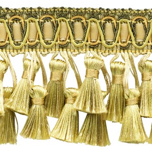 3&quot; (7.5cm) Elaborate Two Tier Tassel Fringe Trim # TFH3D, Canary Gold #4875 (Dark Gold, Yellow Gold) Sold By The Yard (36&quot;/3 ft/0.9m)