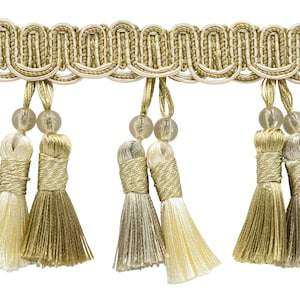 4&quot; (10cm) long  Beaded Tassel Fringe | Fringe Trim #4001 (White Ivory, Cream Ivory, Light Beige) Sold By The Yard (36&quot;/3 ft/0.9m)