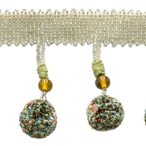 3&quot; (7.5cm) long Beaded Tassel Fringe Trim with Pompom Ball #VL12 (Olive Green, Chocolate Brown, Turquoise Blue) 3 Yards (9 ft/2.5m)