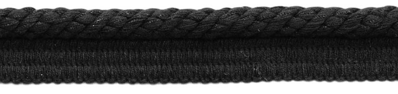 3/8 1cm Soft Braided Cord with Lip Cord Trim 0038V, Charcoal Black VNT30 Jet Black Sold By The Yard 36/3 ft/0.9m image 1