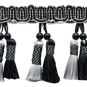 4&quot; (10cm) long  Beaded Tassel Fringe | Fringe Trim #SGB (Pure Black, Light Grey, Grey Silver) 6 Yards (18 ft/5.5m)