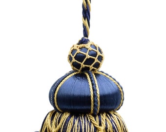 Elegant Key Tassel, 10cm (4" Tassel), (KTAX4-RN), #1152 (Light Gold, Yellow Gold, Navy Blue), Sold Individually