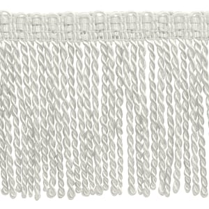 May include: White twisted fringe trim with a woven top edge.