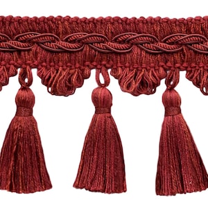 3 1/2" (8.5cm) Elegant Scalloped Tassel Fringe Trim # VTF035, Brick Red #VNT22 (Dark Rust) Sold By The Yard (36"/3 ft/0.9m)