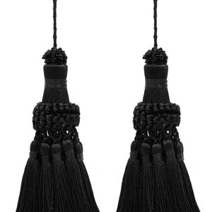 DÉCOPRO Noblesse Collection Elegant Hand Crafted 4" (10cm) Key Tassel, 3" (7.5cm) Loop# NKT, Pure Black #K9 (Jet Black) Set of 2