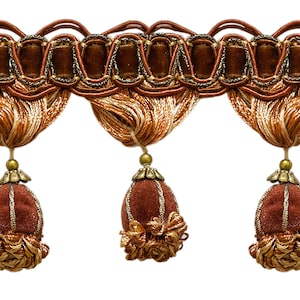 3&quot; (7.5cm) long  Tassel Fringe Trim (TFH3), Toffee Brown Multicolor #08 (Light Brown, Chocolate Brown) Sold By The Yard (36&quot;/3 ft/0.9m)