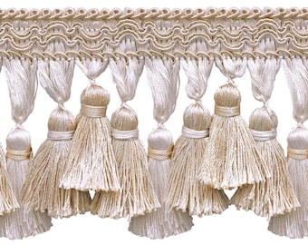 DÉCOPRO 3 3/4" (9.5cm) Long Tassel Fringe Trim # TFI2, Seashell Ivory #5055 (White Ivory, Off White) Sold By The Yard (36"/3 ft/0.9m)