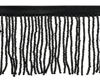 Splendido passamaneria con perline lavorata a mano, lunga 2 1/2" (6 cm) con motivo a perline Sead (B40684), nero puro #K9 (nero jet), 12 iarde (36 piedi/11 m)