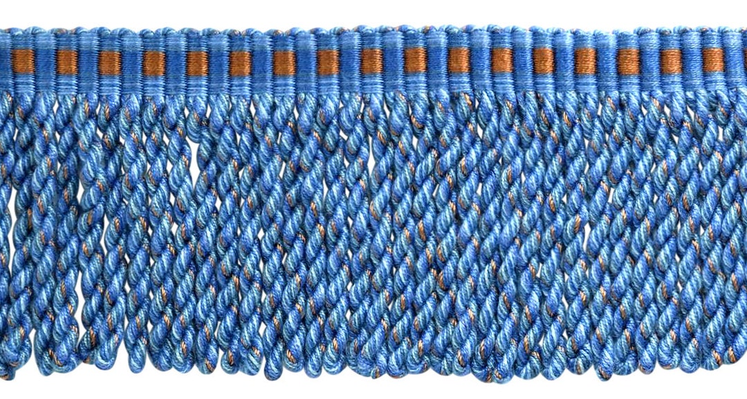 3 7.5cm Long Bullion Fringe Trim With Woven Header, Blue Multicolor
