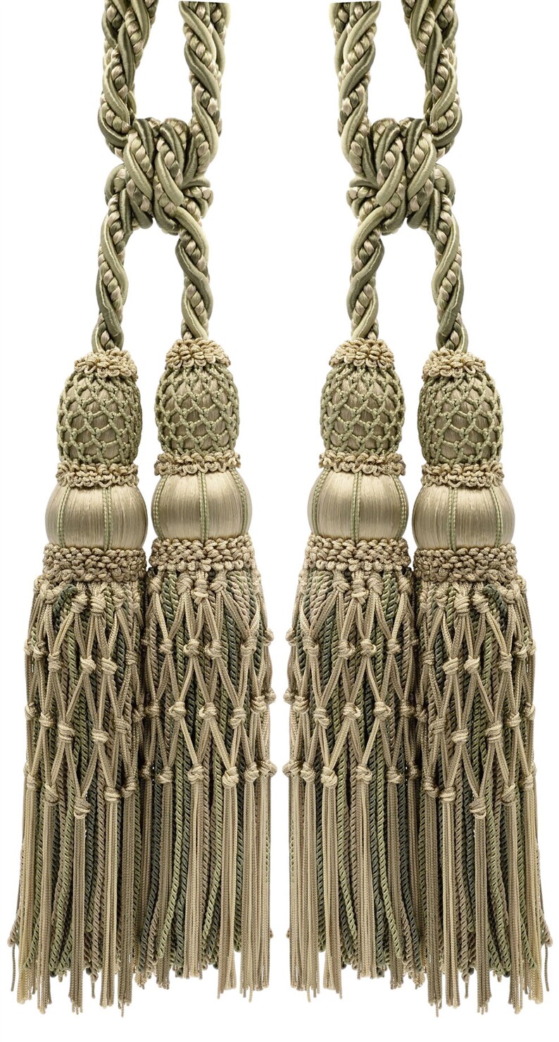 Artichoke Green Curtain and Drapery Large Double Tassel Tieback 10 tassel 38 S Pebble Pair of Beautiful Sandstone