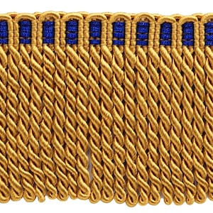 3&quot; (7.5cm) Bullion Fringe Trim with Borders of Blue, Knitted Header # DB3 #C4T (Yellow Gold, Royal Blue) Sold By The Yard (36&quot;/3 ft/0.9m)