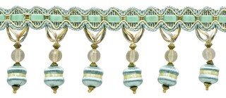 Frangia Decorativa Con Perline DecoPro, 7,5 Cm, 25 M, Design A Goccia, Colori Blu Navy, Beige E Oro