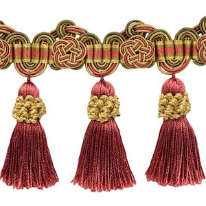 3 3/4" (9.5cm) Double Scroll Header and Rosette with Crown Tassel Fringe Trim # TFAX0375 #LX07 12 Yards (36 ft/11m)