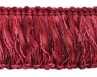 2" (5cm) long Satin Ribbon Looped Brush Fringe Trim #71357 (Burgundy Red, Wine Red, Dark Red) Sold By The Yard (36"/3 ft/0.9m)