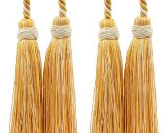 DÉCOPRO Double Tassel Curtain and Drapery Tieback / Holdback, 4", 26" # ICT, Canary Ivory Gold #B2523 (Yellow Gold, White Ivory) Set of 2