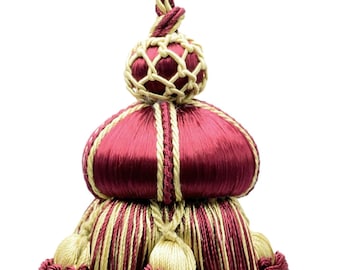 DÉCOPRO 4" (10cm) Key Tassel, 3 1/2" (8.5cm) Loop, accented with Crown Tassels # KTAX4, Burgundy Gold #1253 Sold Individually