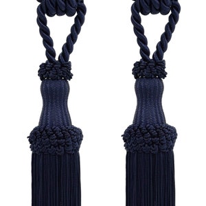 DÉCOPRO Decorative Chainette Curtain Tassel Tieback, Tassel Length 5&quot; (12.5cm), Spread 30&quot; # STB, Dark Navy Blue #J3 (Dark Blue) Set of 2