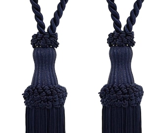 DÉCOPRO Decorative Chainette Curtain Tassel Tieback, Tassel Length 5&quot; (12.5cm), Spread 30&quot; # STB, Dark Navy Blue #J3 (Dark Blue) Set of 2