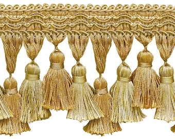 DÉCOPRO 3 3/4" (9.5cm) Long Tassel Fringe Trim # TFI2, Rustic Gold #4975 (Light, Beige, Yellow Gold) Sold By The Yard (36"/3 ft/0.9m)