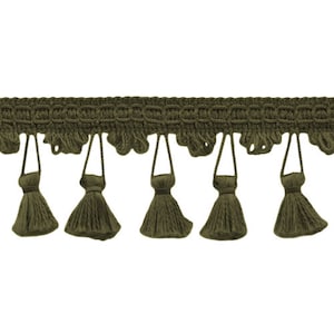 2 1/2" (6cm) long Scalloped Tassel Fringe Trim (Style# TFC0225), Dark Olive Green #L50 (Dark Yellow Green) Sold By The Yard (36"/3 ft/0.9m)