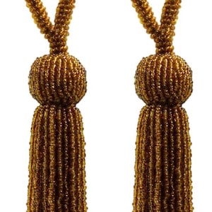 DÉCOPRO Beaded 4 1/2" (11cm) Key Tassel, 2 1/2" (6cm) Loop, with Seed Bead Design # KTB450, Elm Brown #E21 (Light Warm Brown) Set of 2