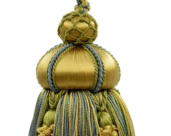 4" (10cm) Key Tassel, 3 1/2" (8.5cm) Loop, accented with Crown Tassels #LX04 (Yellow Green, Yellow Gold, Turquoise Blue) Sold Individually