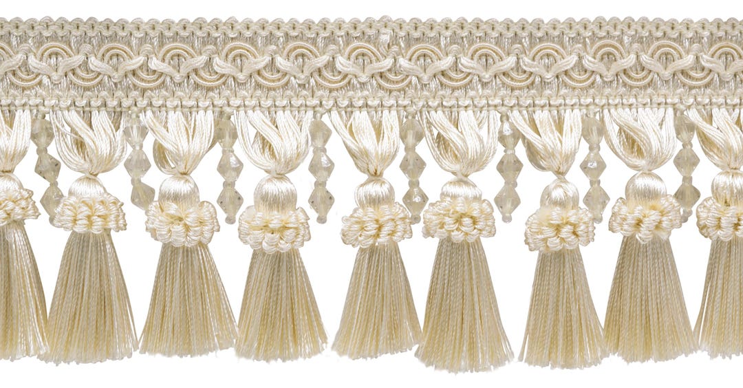 Frangia Con Nappe E Perline DÉCOPRO BTFCT4-PY, Colore Oro Bianco, Venduta Al Metro (91 Cm) - 3