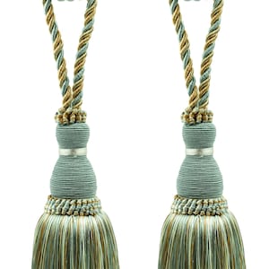 DÉCOPRO Curtain & Drapery Tassel Tieback, Tassel Length 8&quot; (20cm), Spread 30&quot; (76cm) # TBH8 #5939 (Silver Blue, Gold, Off White) Set of 2