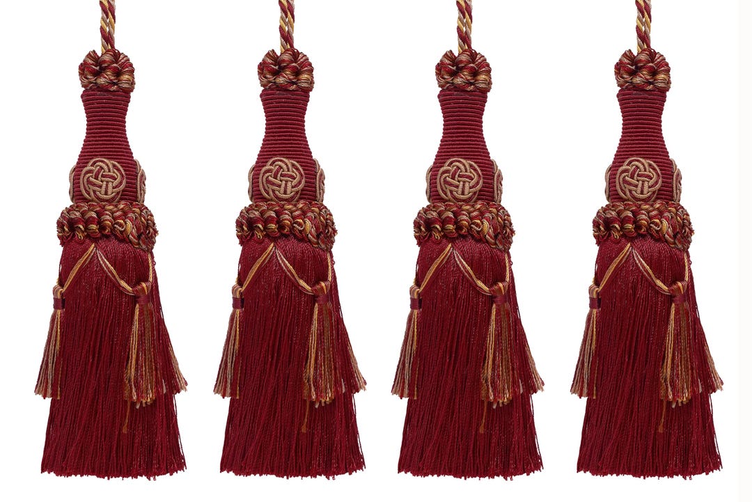 DÉCOPRO Elegant 17.5cm (7) Key Tassel, 10cm (4) Loop, accented with Rosette and Tassels (Style# BKT) Gold Medley #8633 (Two-Tone Gold, Beige) Pack of 2