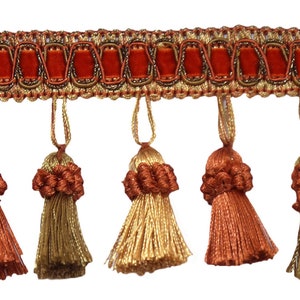 3"  long Elegant  Vintage Tassel Fringe Trim (TFH3CT), Rust Medley Multicolor #07H (Copper, Olive Green) Sold By The Yard (36"/3 ft/0.9m)