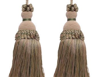 DÉCOPRO Beautiful Hand-crafted 5" Key Tassel, 3 1/2" (8.5cm) Loop, # IKTJ, Beige Khaki Green #4567 (Khaki Green, Dark Beige) Set of 2