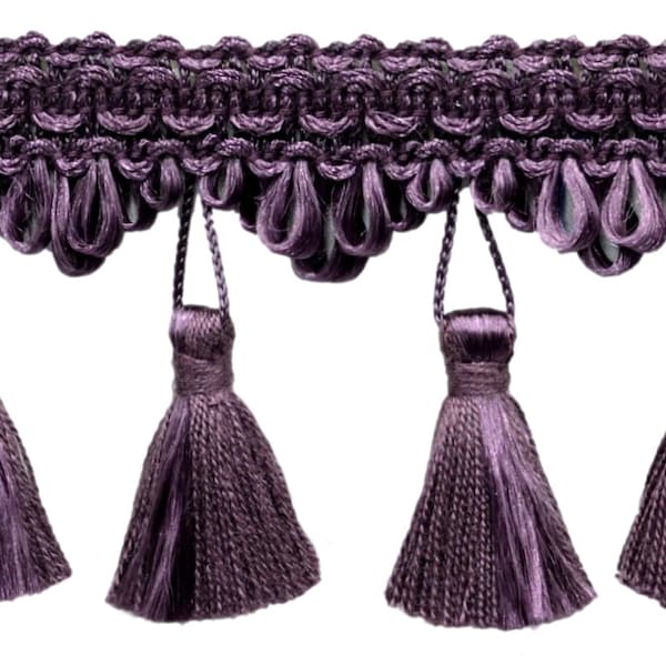 2 1/4" Elegant Scalloped Tassel Fringe Trim # TFSS0225, Eggplant Purple #H07 (Dark Mauve Violet Purple) Sold By The Yard (36"/3 ft/0.9m)