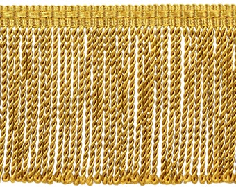 3&quot; (7.5cm) Thin Bullion Fringe Trim (Style# BFTC3), Brass Gold #D05 (Dark Yellow Gold) Sold By The Yard (36&quot;/3 ft/0.9m)