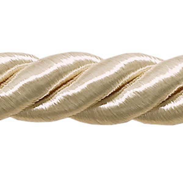 3/8" (1cm) Decorative Twisted 3-ply Rope Cord Trim (Style# 0038NL), Cream Ivory #A2 (Ivory / Cream) Sold By The Yard (36"/3 ft/0.9m)