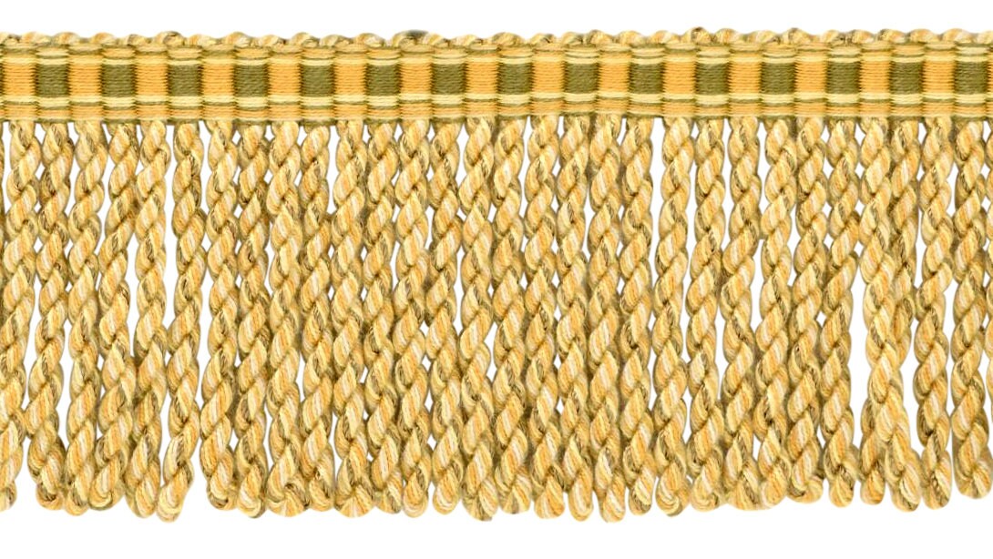 3" (7.5cm) long Bullion Fringe Trim with Woven Header, Golden Olive Green Multicolor #VL07 (Light Gold, Olive Green) 18 Yards (54 ft/16.5m)