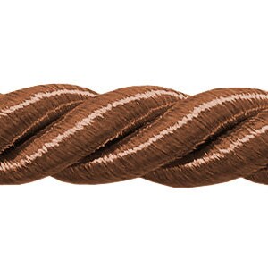 May include: A close-up of brown twisted cord trim. The cord is made of a soft, woven fabric and has a subtle sheen.