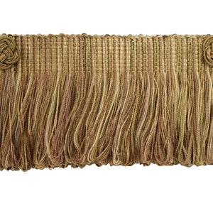 3&quot; (7.5cm) long Rosette Eyelash Loop Fringe Trim, Garden Beige Multicolor #6939 (Light Beige, Olive Green, Light Gold) 5 Yards (15 ft/4.5m)