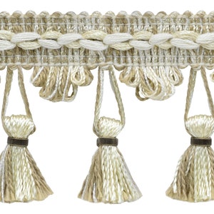 2 1/4&quot; (5.5cm) long  Tassel Fringe Trim (TF0225MRQ), Sandy Ivory Multicolor #P58 (White Ivory, Tan Beige) 5 Yards (15 ft/4.5m)